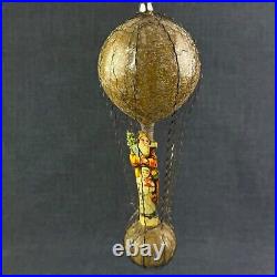 Antique Wire Wrapped Hot Air Balloon 8 Glass Ornament Santa & Child Germany