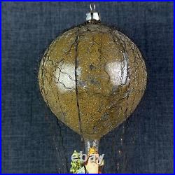 Antique Wire Wrapped Hot Air Balloon 8 Glass Ornament Santa & Child Germany