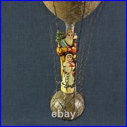 Antique Wire Wrapped Hot Air Balloon 8 Glass Ornament Santa & Child Germany