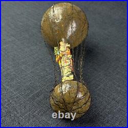 Antique Wire Wrapped Hot Air Balloon 8 Glass Ornament Santa & Child Germany