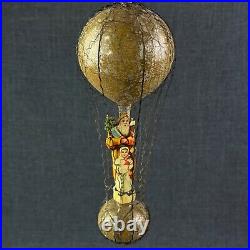 Antique Wire Wrapped Hot Air Balloon 8 Glass Ornament Santa & Child Germany