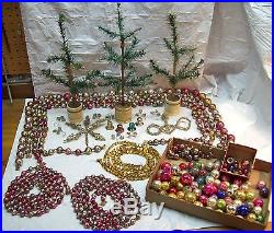 Antique Xmas Decorations Feather Trees Toppers Mercury Glass Garland & Balls Lot