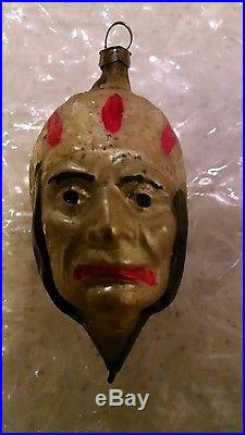 Antique blown glass Indian Head figural Christmas ornament