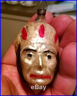 Antique blown glass Indian Head figural Christmas ornament