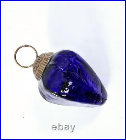 Antique heavy blue glass German kugel egg Christmas ornament 2