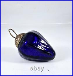 Antique heavy blue glass German kugel egg Christmas ornament 2