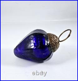 Antique heavy blue glass German kugel egg Christmas ornament 2