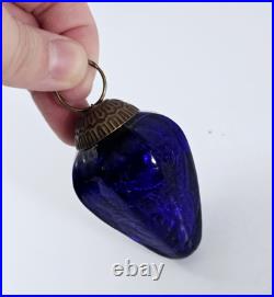 Antique heavy blue glass German kugel egg Christmas ornament 2