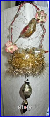Antique mercury glass 3 Birds nest, Christmas tree ornament/Germany