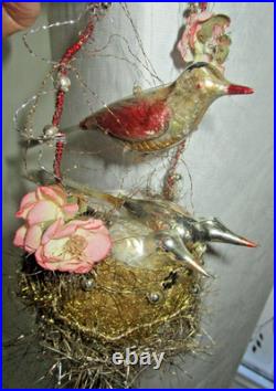 Antique mercury glass 3 Birds nest, Christmas tree ornament/Germany