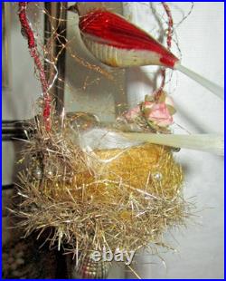 Antique mercury glass 3 Birds nest, Christmas tree ornament/Germany
