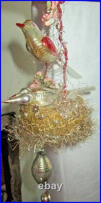Antique mercury glass 3 Birds nest, Christmas tree ornament/Germany