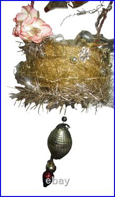 Antique mercury glass 3 Birds nest, Christmas tree ornament/Germany