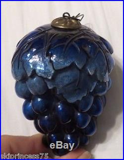 Antique vintage German Kugel Christmas ornament cobalt blue glass grapes cluster