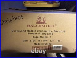 BALSAM HILL Burnished Metals ORNAMENTS SET Of 35 New Open Box Mixed Metallic