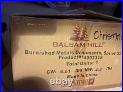 BALSAM HILL Burnished Metals ORNAMENTS SET Of 35 New Open Box Mixed Metallic