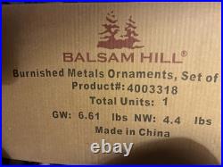 BALSAM HILL Burnished Metals ORNAMENTS SET Of 35 New Open Box Mixed Metallic