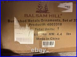 BALSAM HILL Burnished Metals ORNAMENTS SET Of 35 New Open Box Mixed Metallic