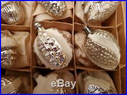 BEAUTIFUL 12 Vintage Mercury Glass XMAS Ornaments GLITTER SILVER