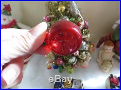 BEST CORNING BOX 12 RARE Small Embossed Flower Glass Antique Vtg Xmas Ornament