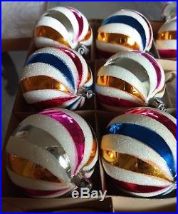 BESTVtg Box Mercury Glass Christmas tree Ornaments. Lot of 8 Poland Stripes