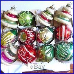 BIG Antique Blown Glass Fluted Hand Paint Xmas Ornament Pink Germany Unsilvered