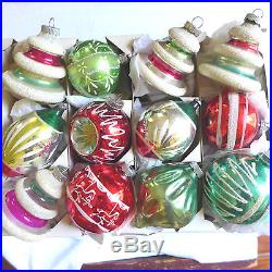 BIG Antique Blown Glass Fluted Hand Paint Xmas Ornament Pink Germany Unsilvered