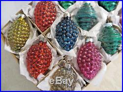 BOX 12 Corning Shiny Brite RARE Bumby Arrowhead Unsilvered Glass Xmas Ornaments