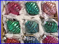 BOX 12 Corning Shiny Brite RARE Bumby Arrowhead Unsilvered Glass Xmas Ornaments