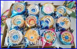 Beautiful BLUE Vintage Glass Christmas Ornaments POLAND INDENTED REFLECTORS