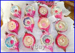 Beautiful Big Vintage Glass Christmas Ornaments PINK INDENTED TEARDROP REFLECTOR