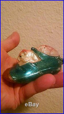 Beautiful Vintage Cat In The Shoe Blown Glass Christmas Ornament