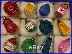 Best Early Corning BOX 12 RARE Glass Antique Xmas Ornaments withTinsel Unsilvered