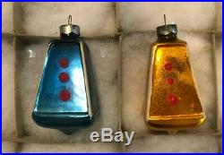 Best Early Corning BOX 12 RARE Glass Antique Xmas Ornaments withTinsel Unsilvered