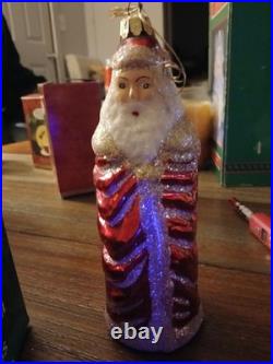 Blown Glass Old World Santa Father Christmas Ornament Red Gold Glitter Germany