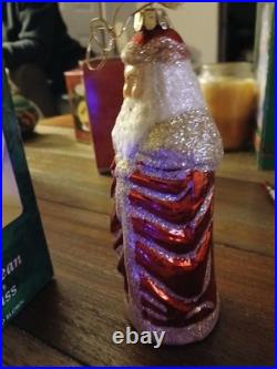 Blown Glass Old World Santa Father Christmas Ornament Red Gold Glitter Germany