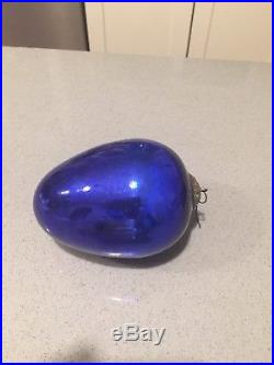 Blue Antique German Mercury Heavy Glass KUGEL Xmas Ornament Egg 4.5 Long