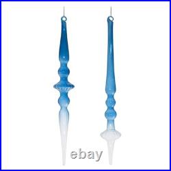 Blue Ombre Glass Finial Drop Ornament (Set of 12)
