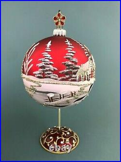 Bombay Co Hand Blown Painted Winter Glass Ball Christmas Ornament w Stand 6'