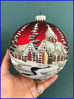 Bombay Co Hand Blown Painted Winter Glass Ball Christmas Ornament w Stand 6'
