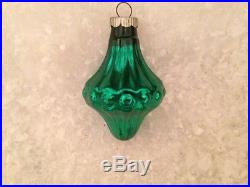 Box 10 Vtg. Embossed Glass Shiny Brite Xmas Ornaments Lantern Spinner Colors USA