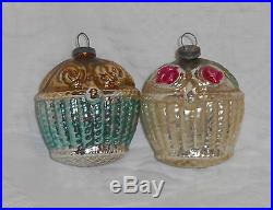 Box 12 Antique MERCURY GLASS CHRISTMAS ORNAMENTS Feather Tree PINE CONES GRAPES+
