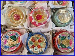 Box 12 Antique Poland Germany Christmas Glass Indent Ornaments Glitter Reflector