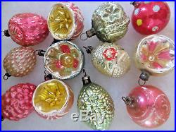 Box 12 Antique Vtg Glass Xmas Feather Tree Ornaments Bumpy Embossed PINK Germany