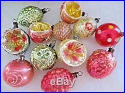 Box 12 Antique Vtg Glass Xmas Feather Tree Ornaments Bumpy Embossed PINK Germany