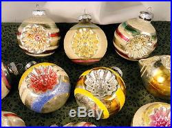 Box 12 Large Vintage Shiny Brite Mica Snow Indents Glass Christmas Ornaments