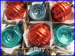 Box 12 PREMIER Antique Vtg Glass Xmas Ornament Indent Rings Feather Tree IOB