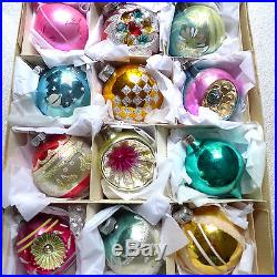 Box 12 Pretty Pink Teal Germany Shiny Brite Indent Germany Glass Xmas Ornaments