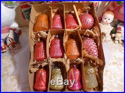 Box 12 RARE Antique Bumpy Glass German Xmas Ornaments Embossed