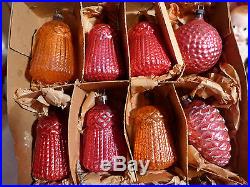 Box 12 RARE Antique Bumpy Glass German Xmas Ornaments Embossed